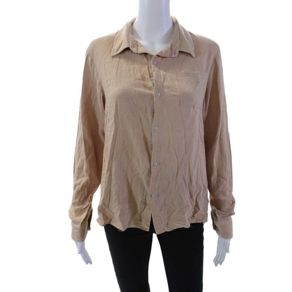 Muze Womens Button Front Long Sleeve Collared Shirt Brown Size Medium